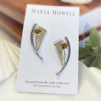 Black-Lipped Oyster Small GoldShield w/ Arc Earrings