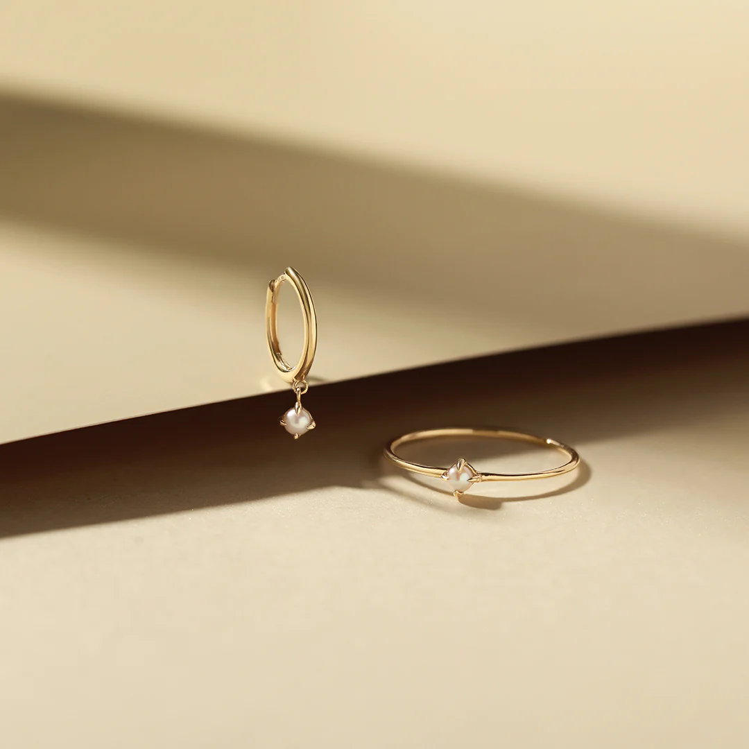 HELENA | Single White Pearl Dangle Huggie Hoop