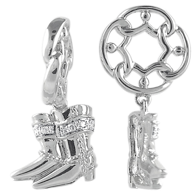 Storywheels Cowboy Boots with Diamond Dangle Sterling Silver Wheel-335667