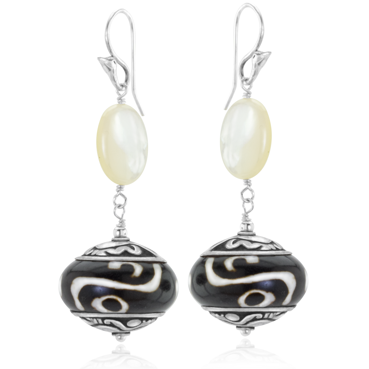 The Goddess Collection Mother of Pearl & Copal Amber Earrings