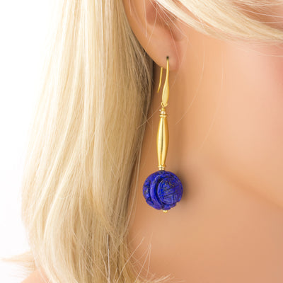 Impressionist Collection Carved Lapis Lazuli Earrings