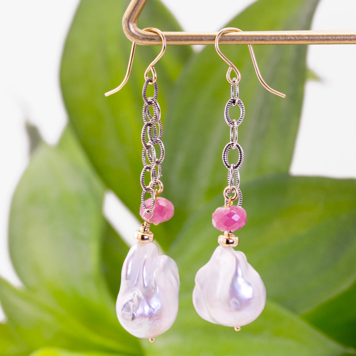 Baroque Pearl & Pink Spinel Dangle Earrings