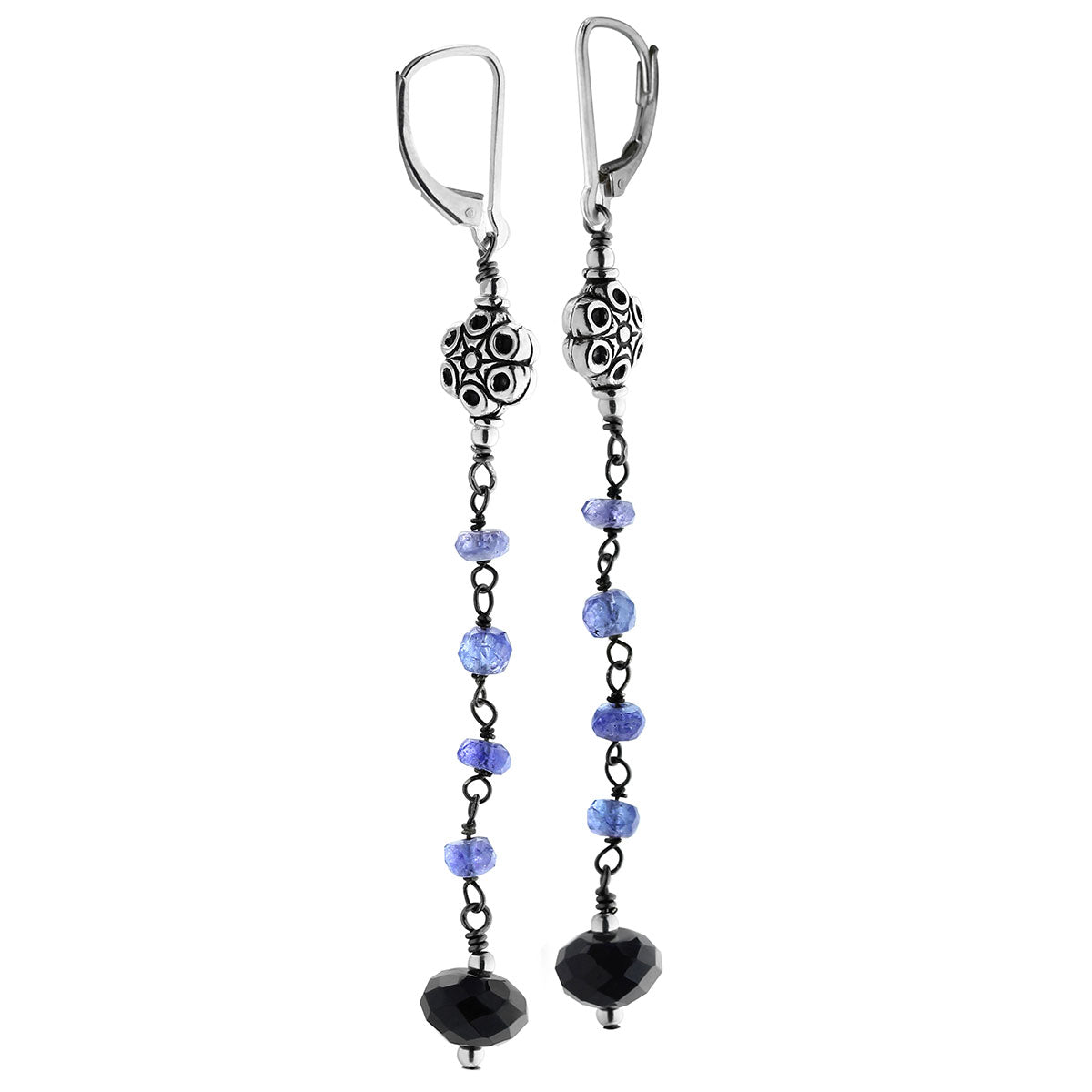 Black Onyx & Tanzanite Earrings-210-473