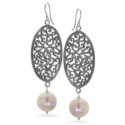 Carved Pearl Dangle Earrings