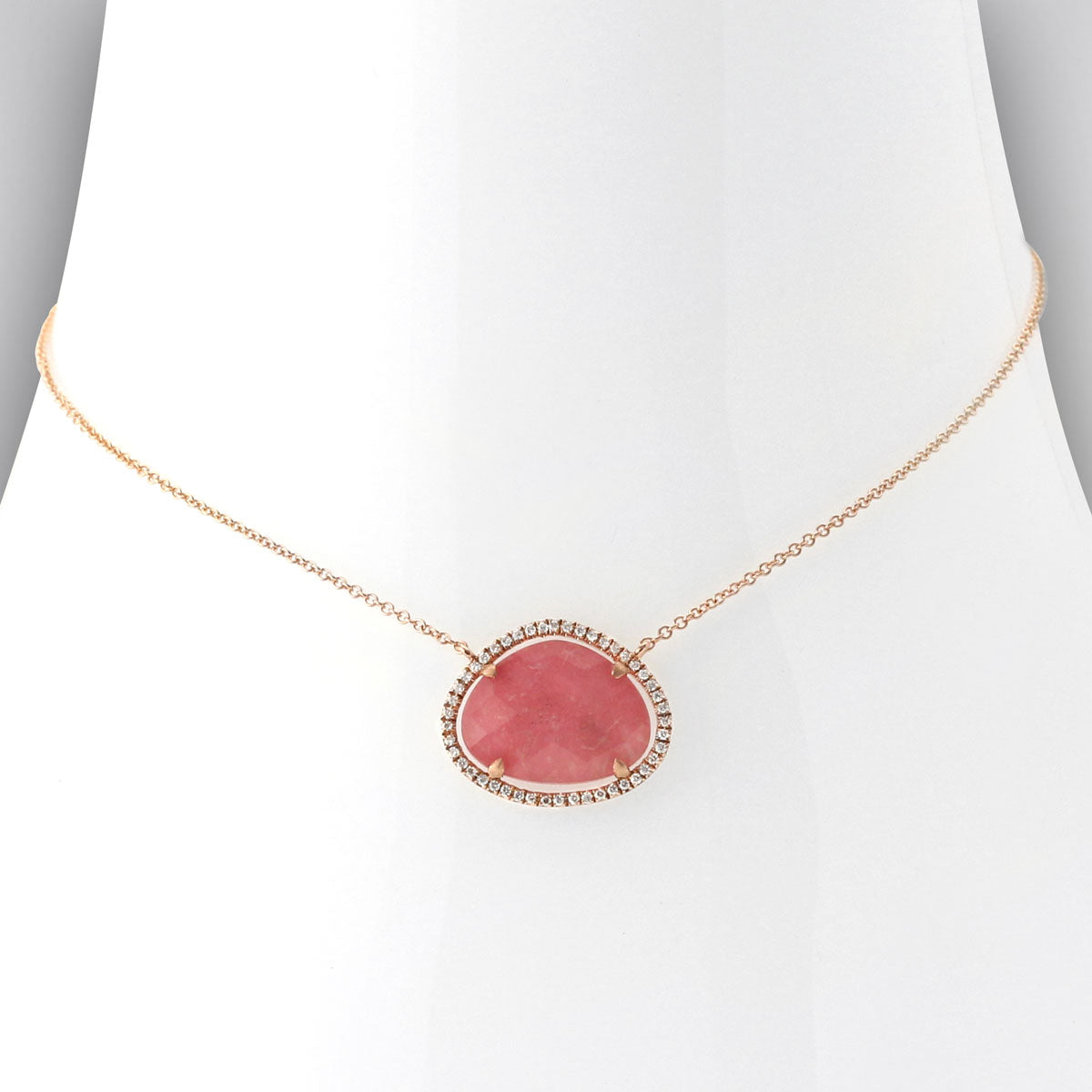 18K Rose Gold Pink Rhodonite and Diamond Necklace-342299