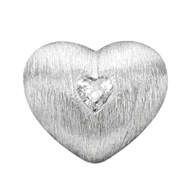 STORY by Kranz & Ziegler Sterling Silver Matte with Clear CZ Heart Button-339338