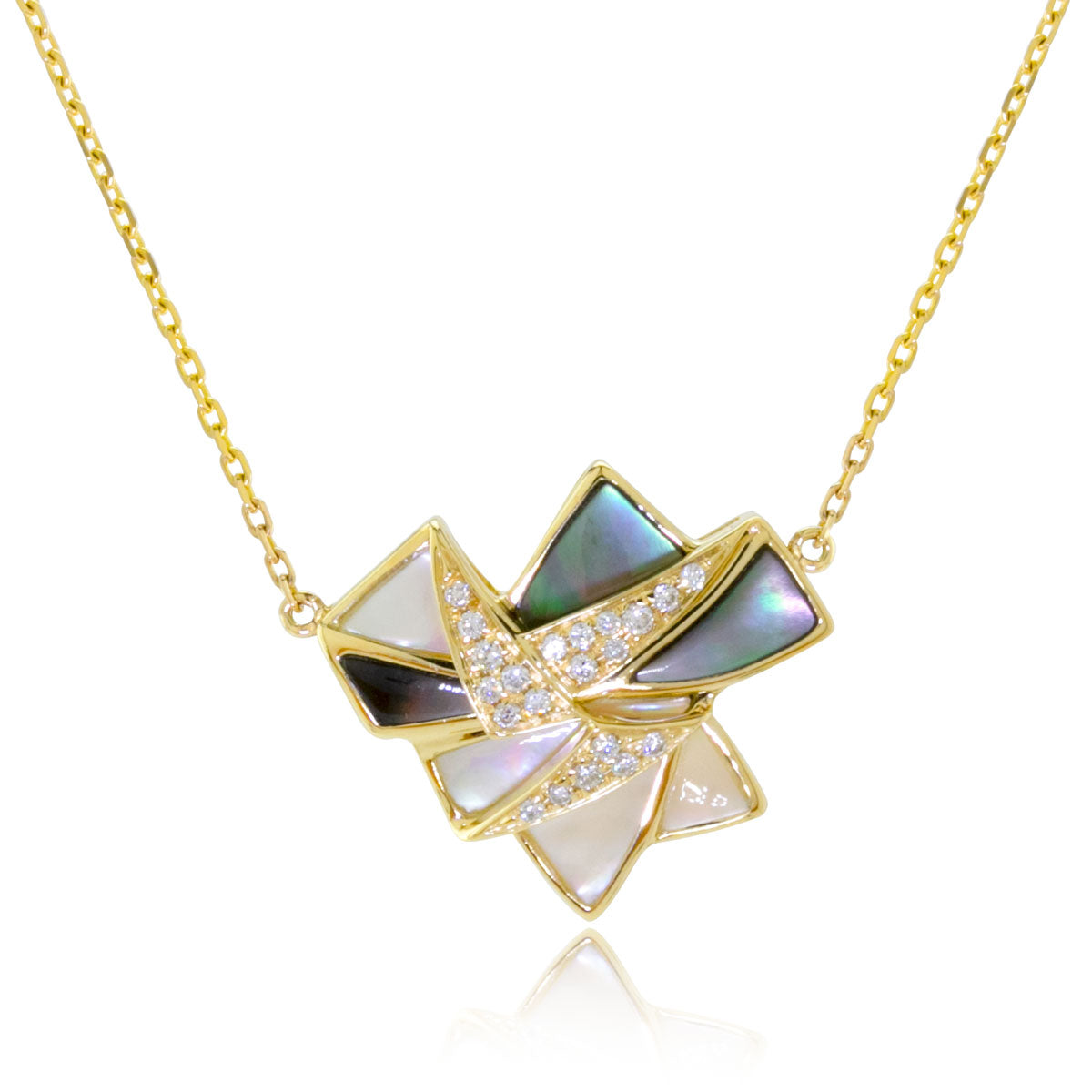 Yellow Gold Mother of Pearl & Diamond Necklace
