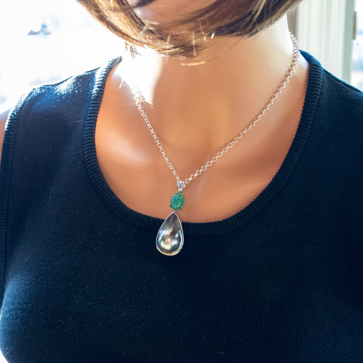 Mabe Pearl & Green Quartz Necklace Pendant