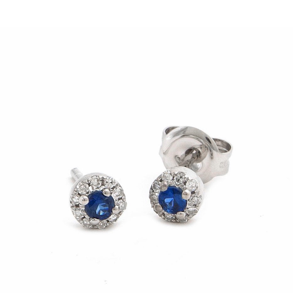 14KWG Sapphire & Diamond Stud Earrings