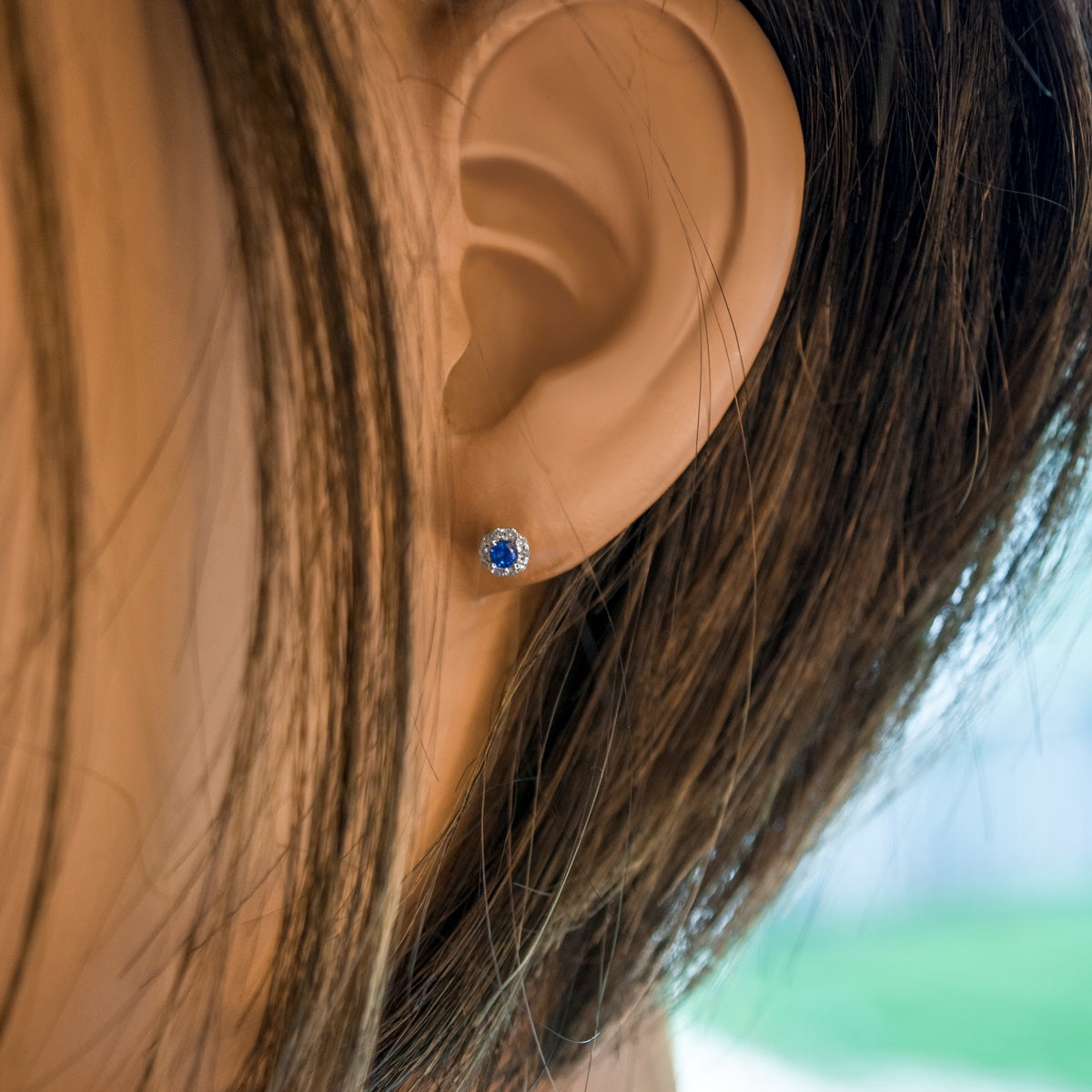 14KWG Sapphire & Diamond Stud Earrings