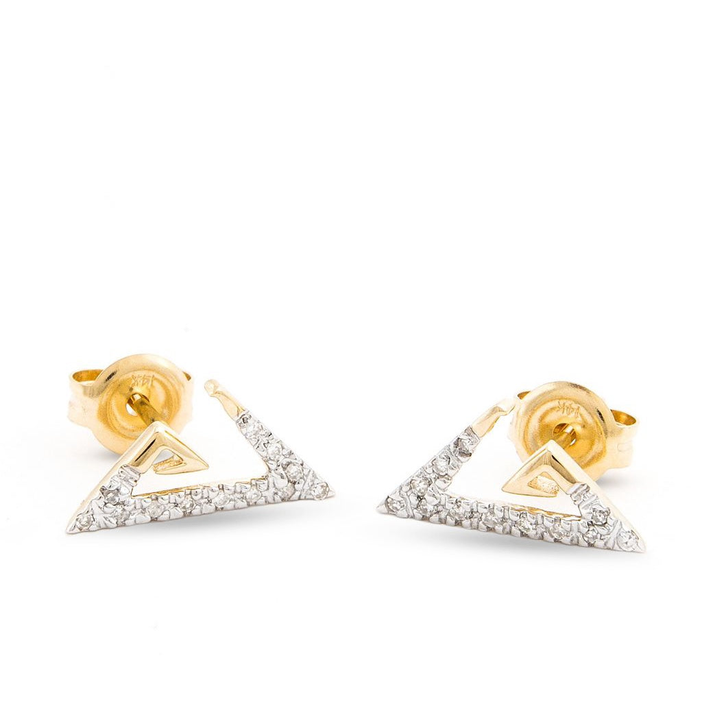 14KYG Diamond Triangle Shaped Stud Earrings