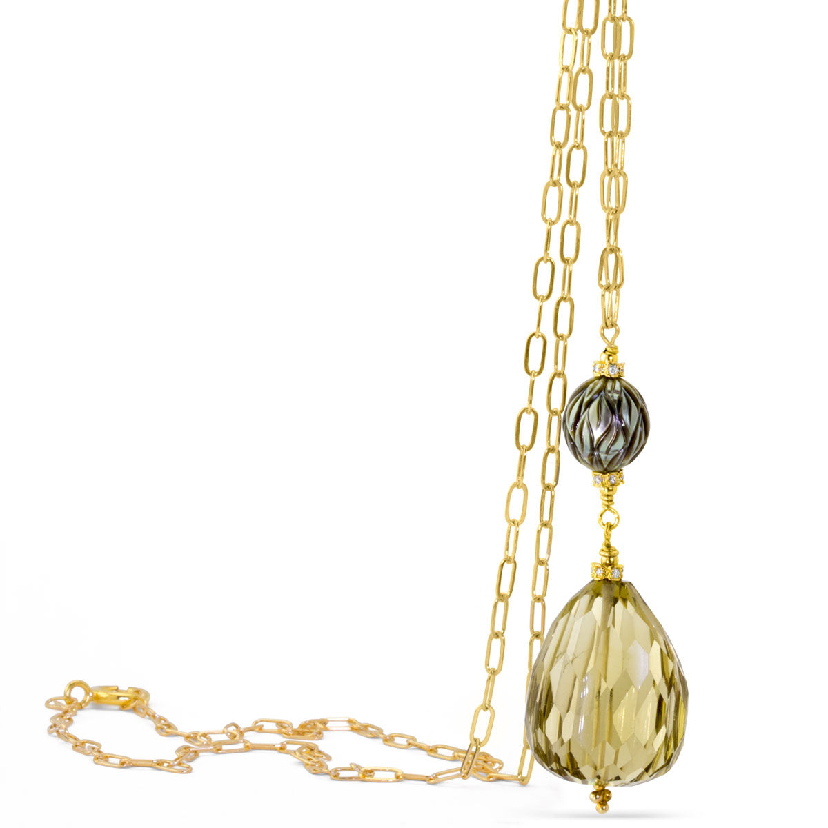 Impressionist Collection Honey Quartz & Carved Pearl Necklace