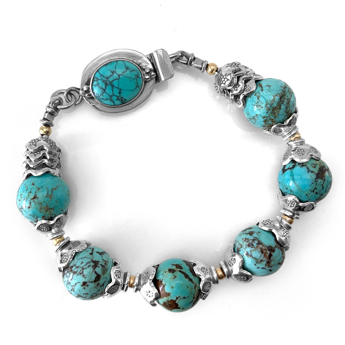 Turquoise & Fine Silver Box Clasp Bracelet