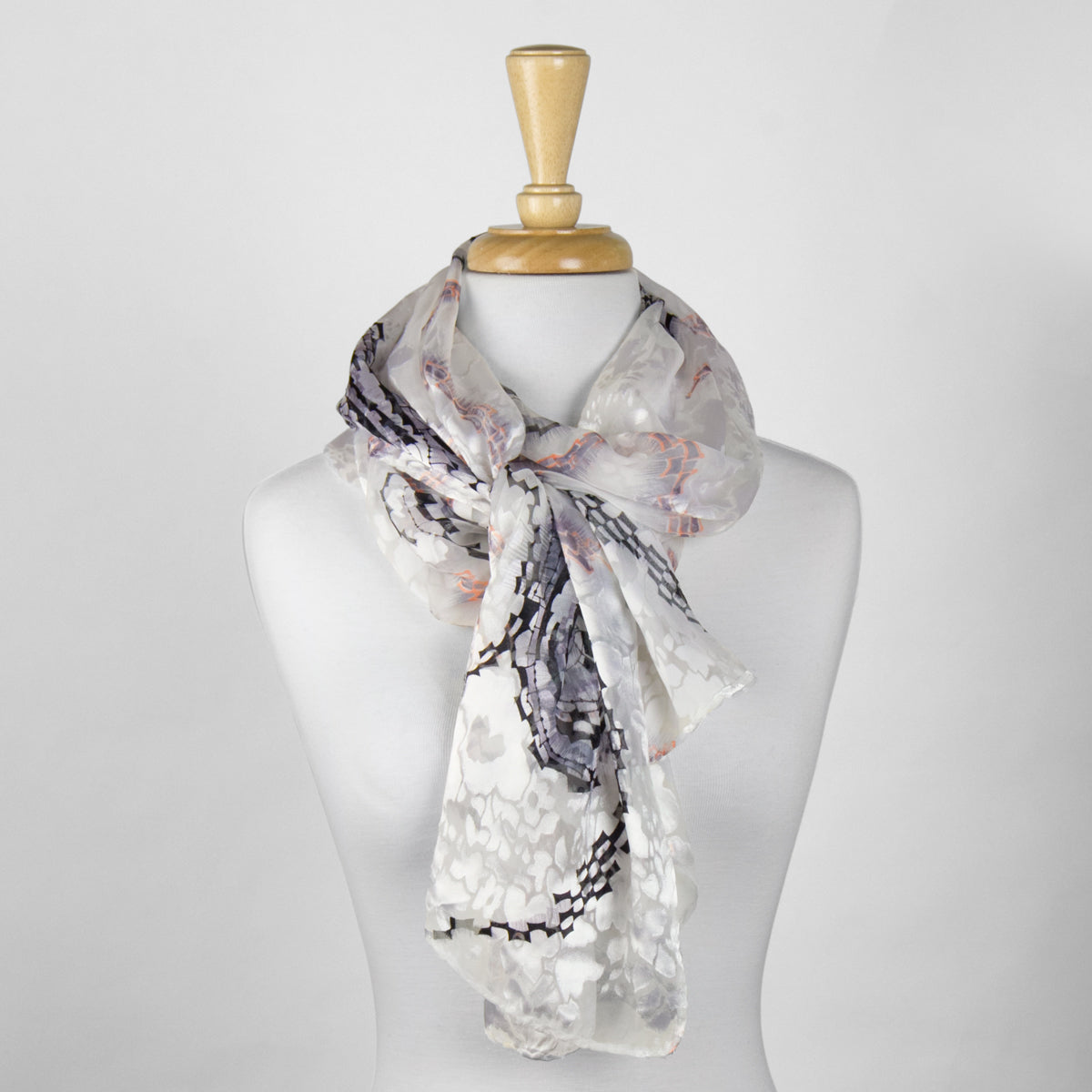 White Abstract Silk Scarf