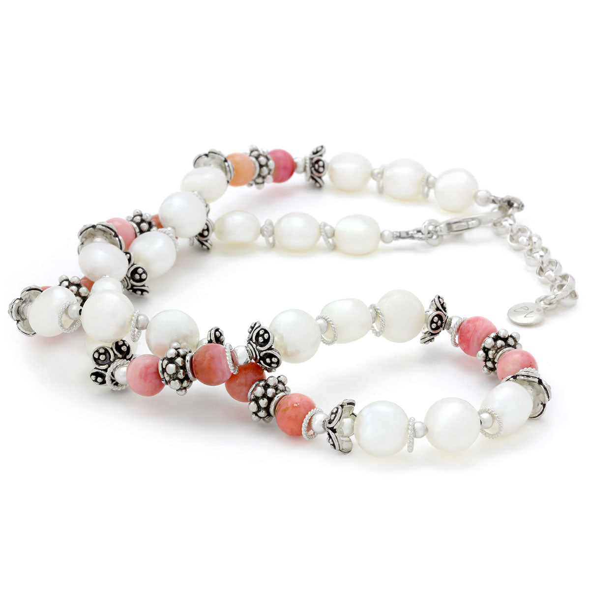 Pink Peruvian Opal & White Pearl Necklace-325-241