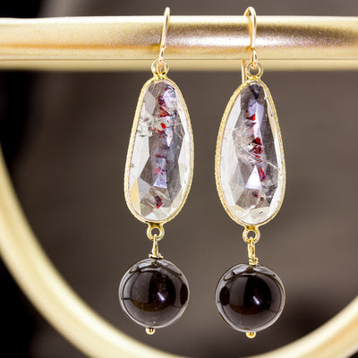 Impressionist Collection Cacoxinite (Super Seven) & Black Tourmaline Earrings One Left