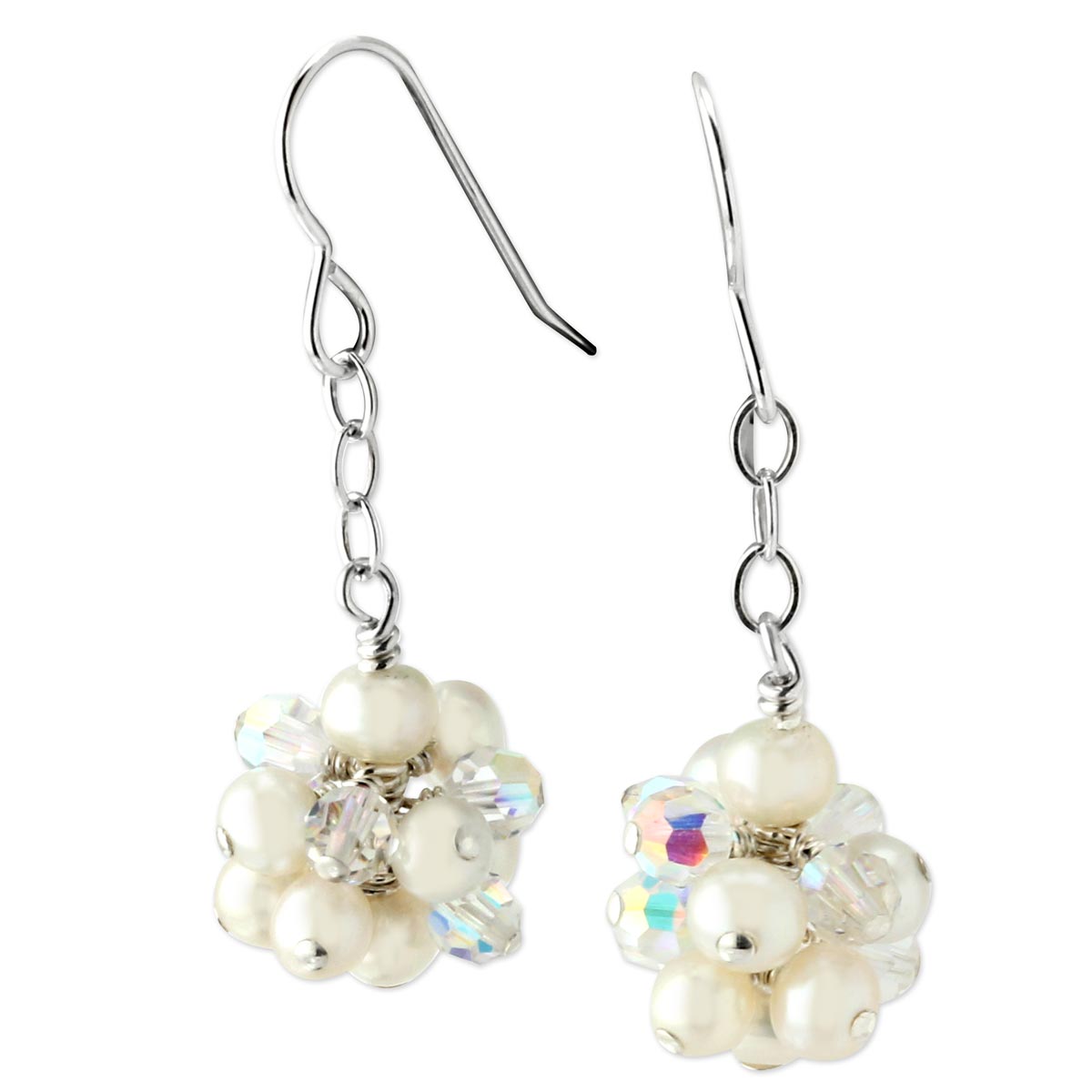 Pearl and Cubic Zirconia Cluster Earrings-343193