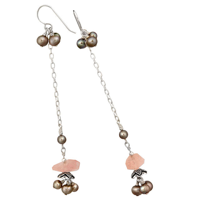 Rose Quartz & Grey Pearl Earrings-333239