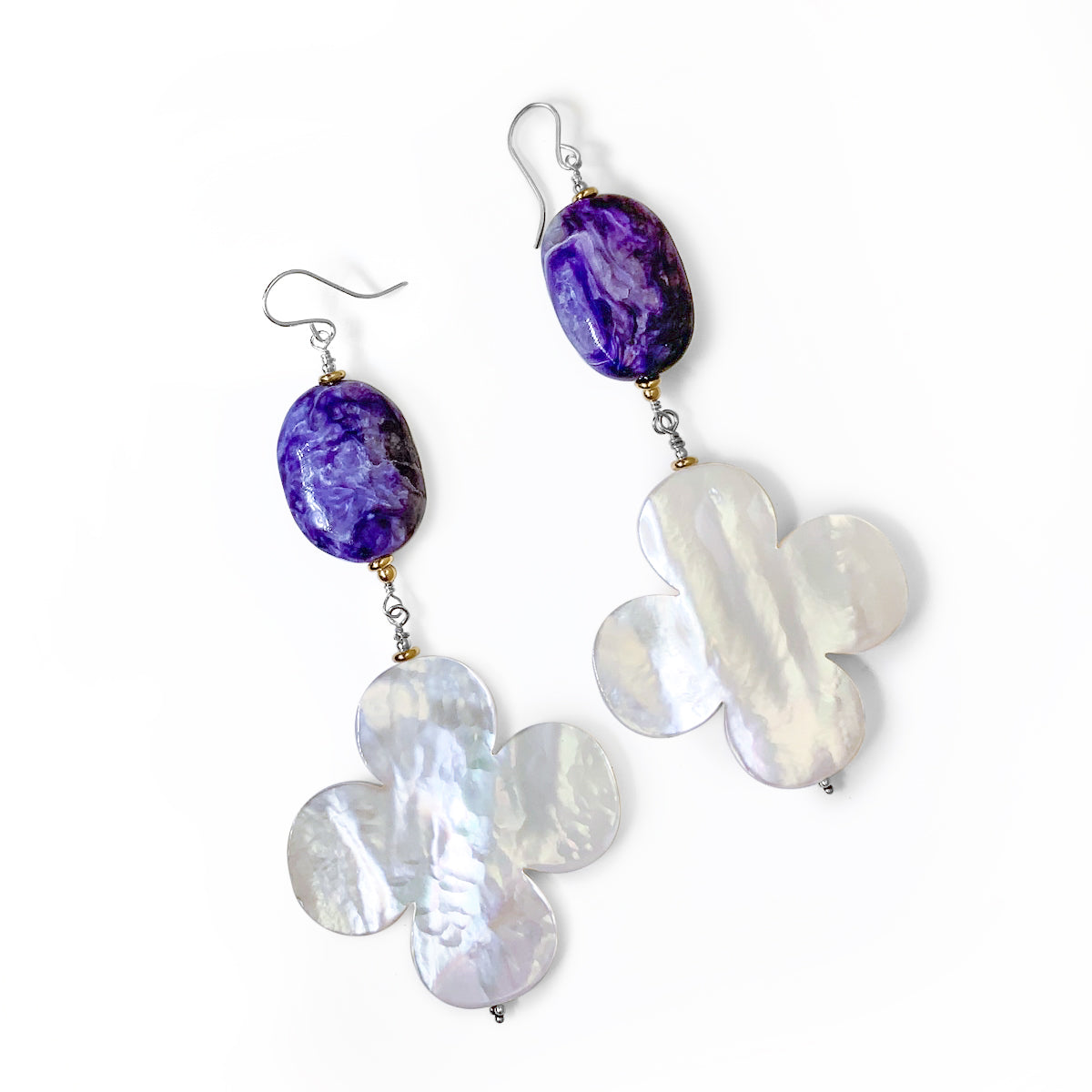 The Goddess Collection Mother of Pearl & Charoite Dangle Earrings