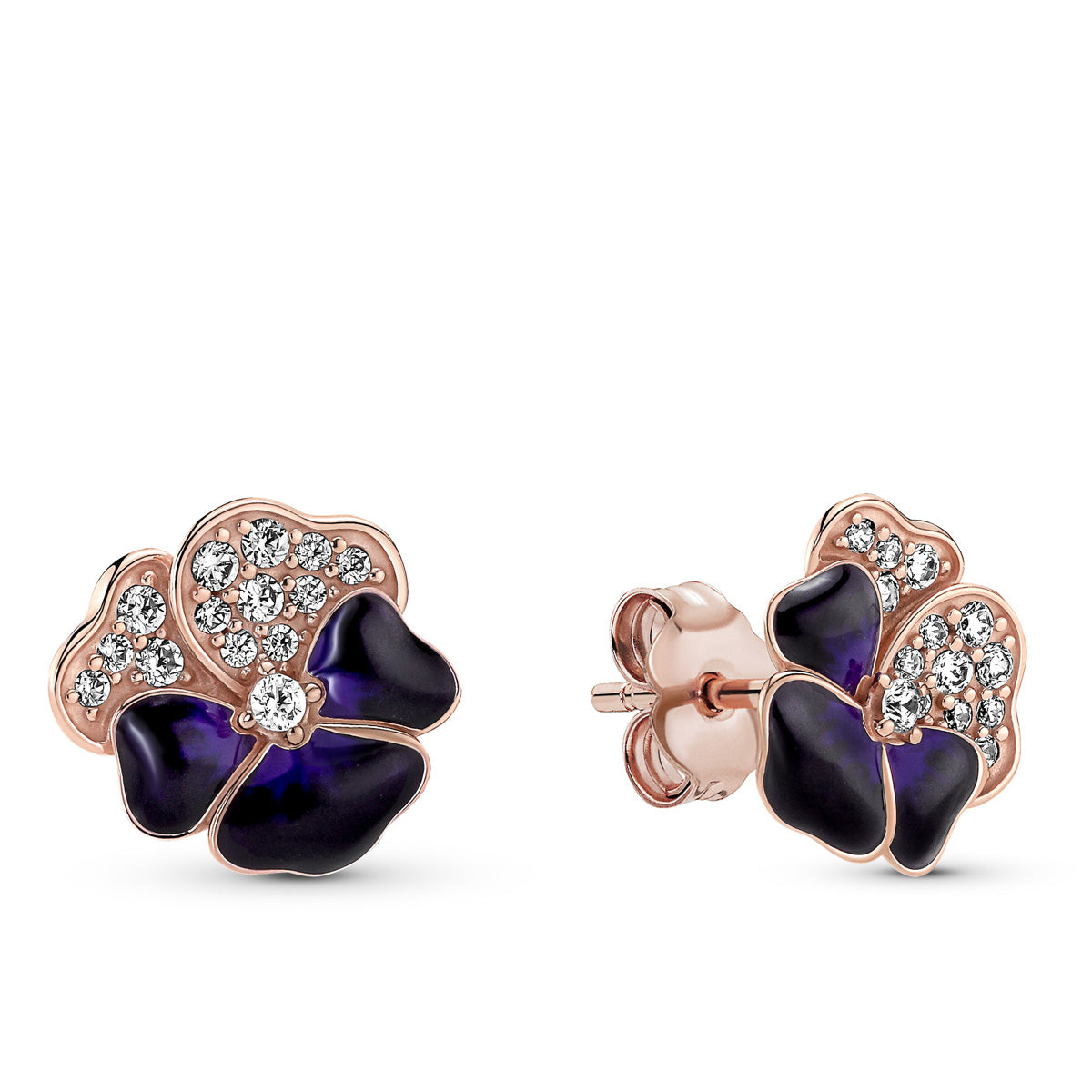 Pandora Deep Purple Pansy Flower Stud Earrings