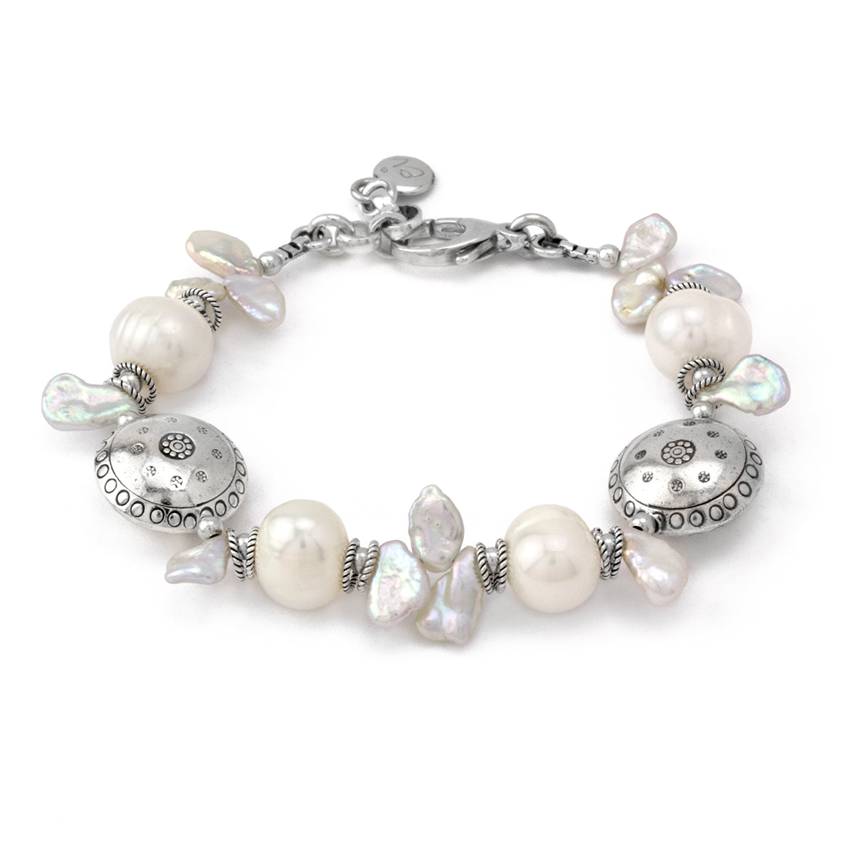 Keshi Pearl and Textured Sterling Silver Bracelet
