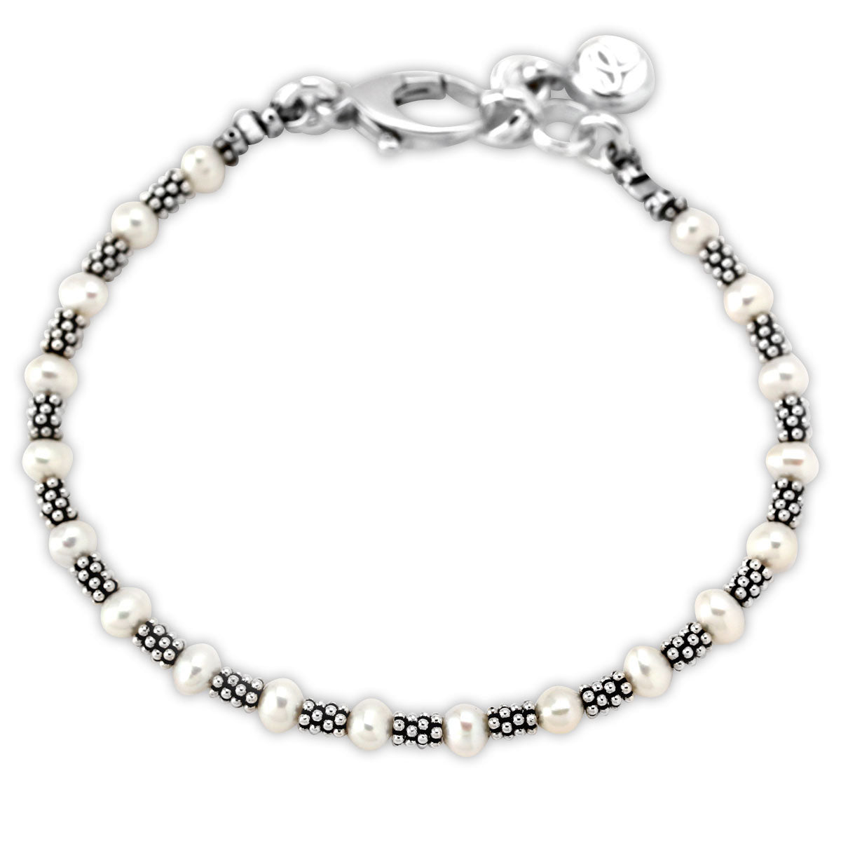 White Pearl and Oxidized Sterling Silver Bracelet-341882