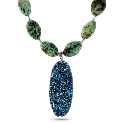 African Turquoise Necklace with Druzy Pendant