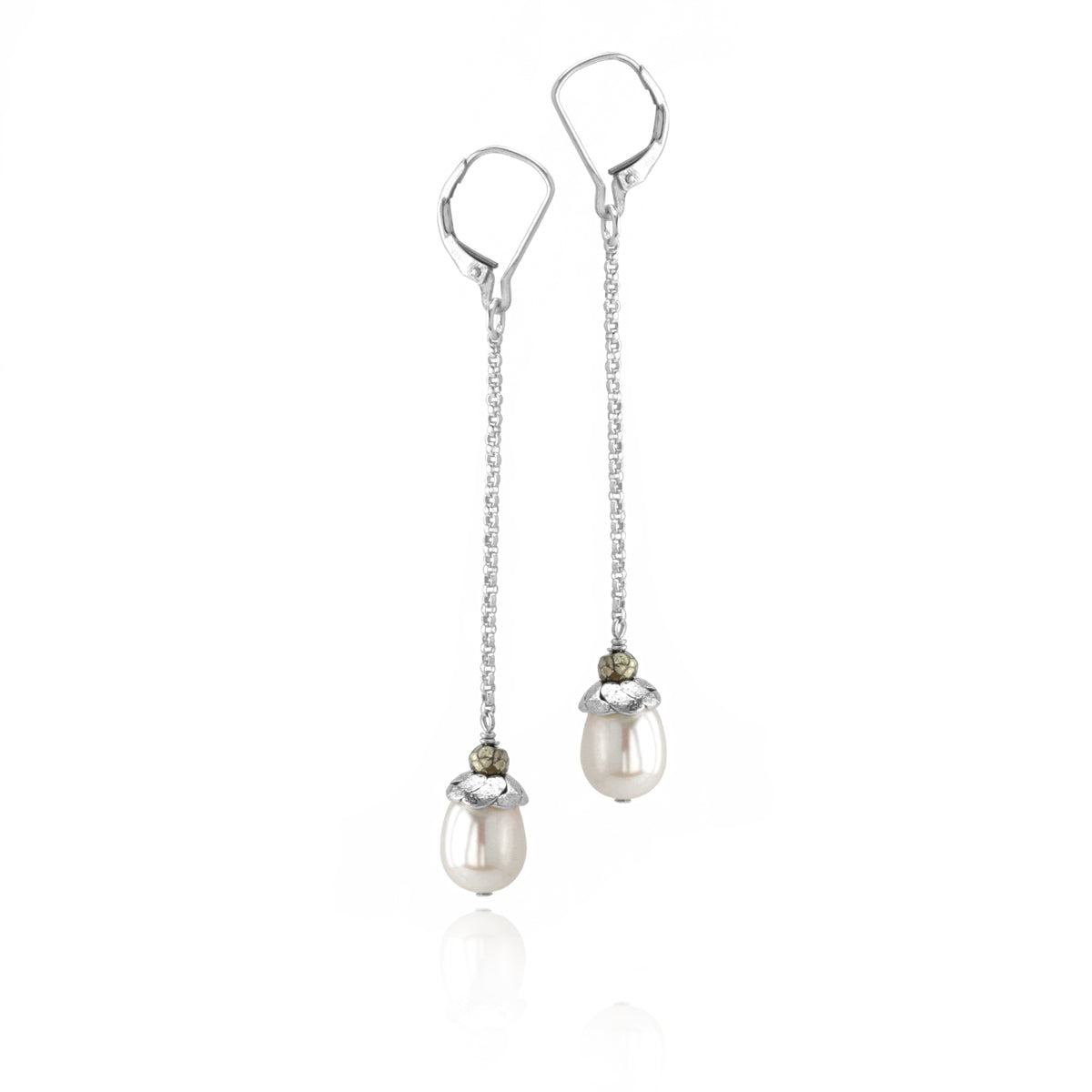 Pyrite and Pearl Earrings
