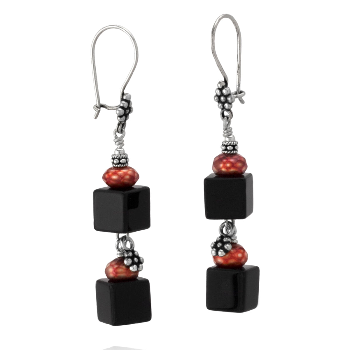 Black Agate and Red Pearl Earrings