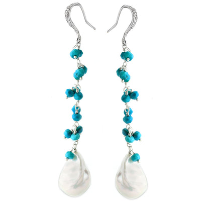 Light Blue Quartz & White Pearl Earrings