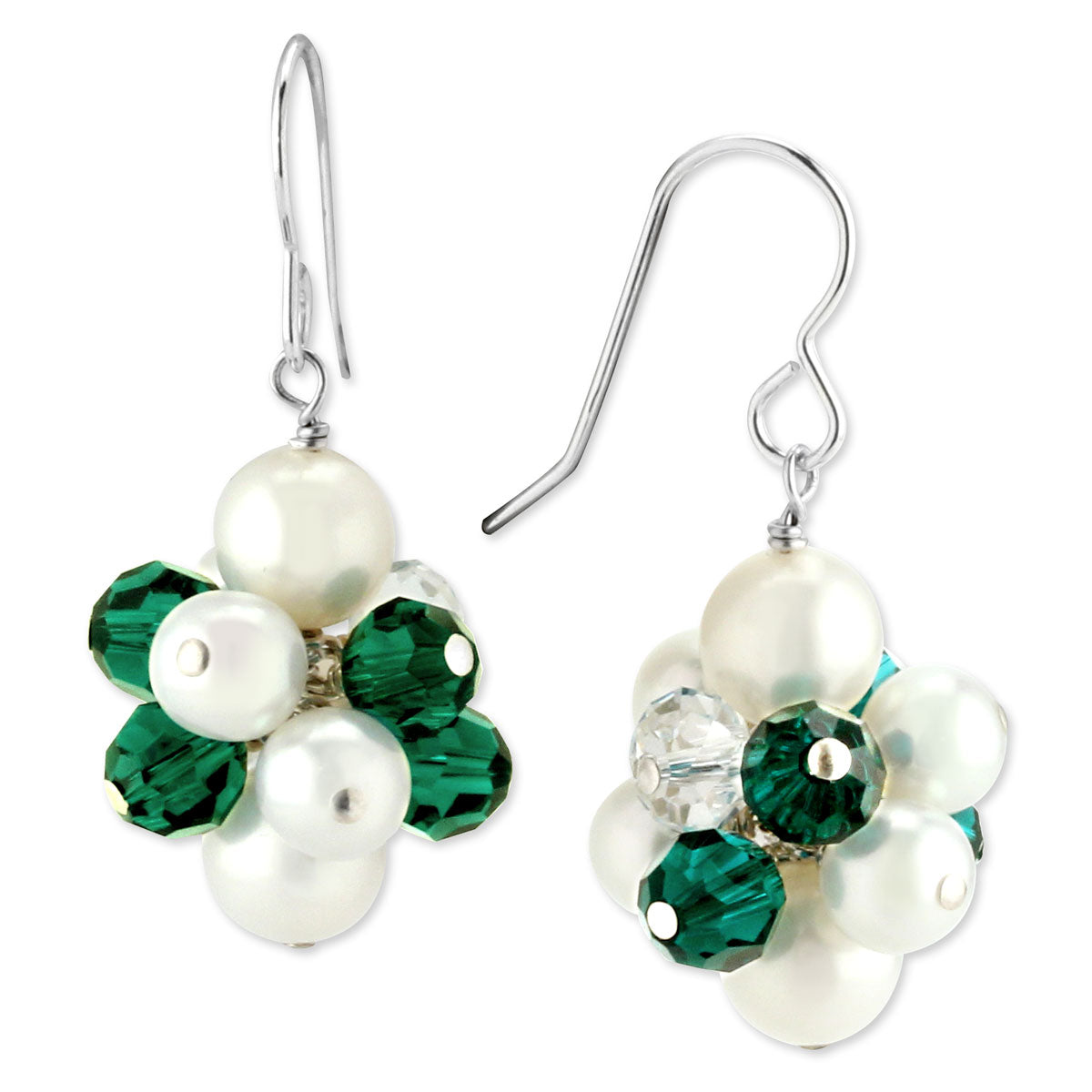 Green Crystal and White Pearl Cluster Earrings 339584