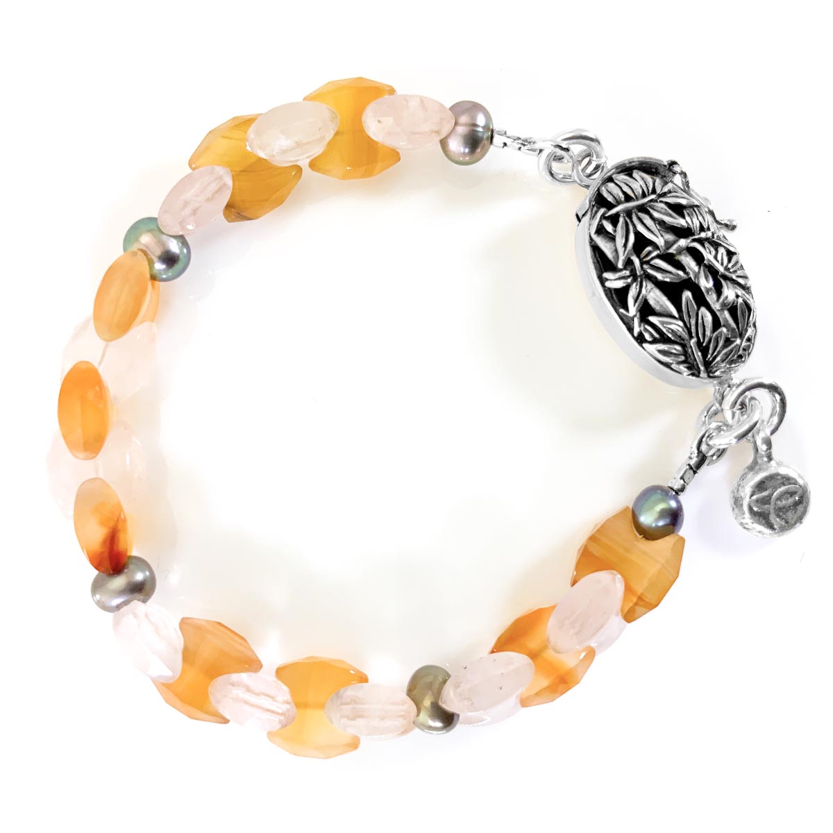 Rose Quartz & Carnelian W/ Freshwater Pearls Bracelet