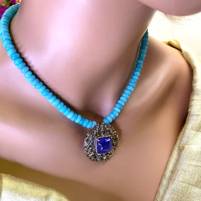 Floral Collection Amazonite and Tanzanite Necklace