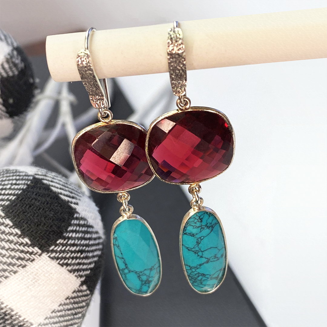 Floral Collection Turquoise and Red Quartz Earrings