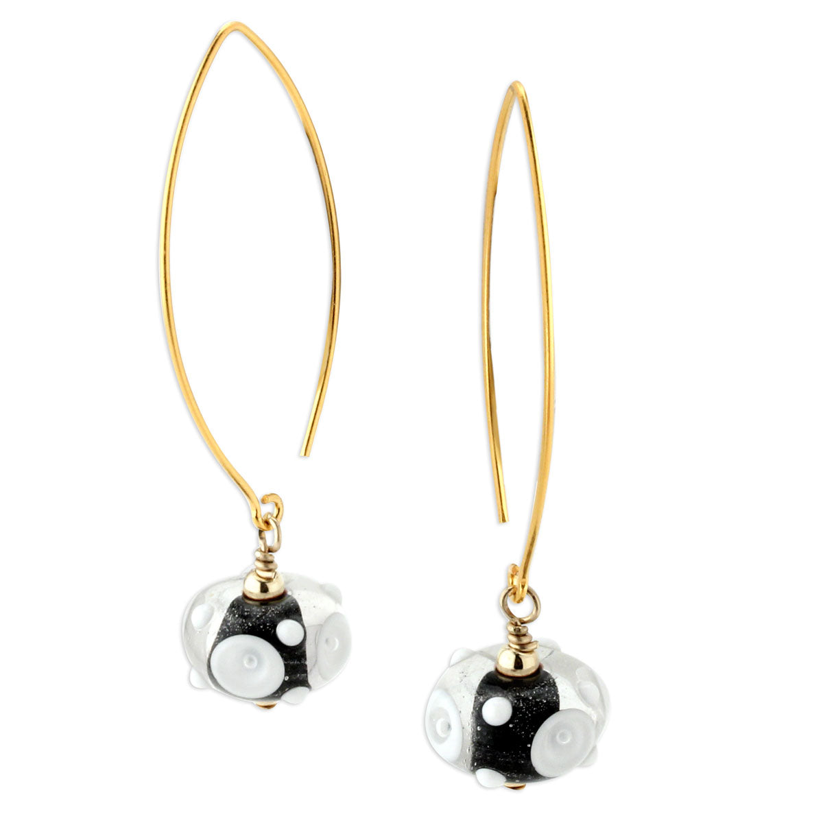 Black and White Dots Lampwork Earrings-343980
