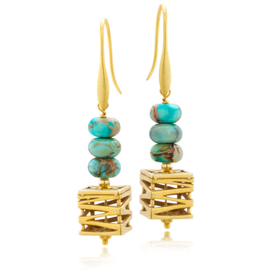 Impressionist Collection Layered Turquoise & Gold Earrings