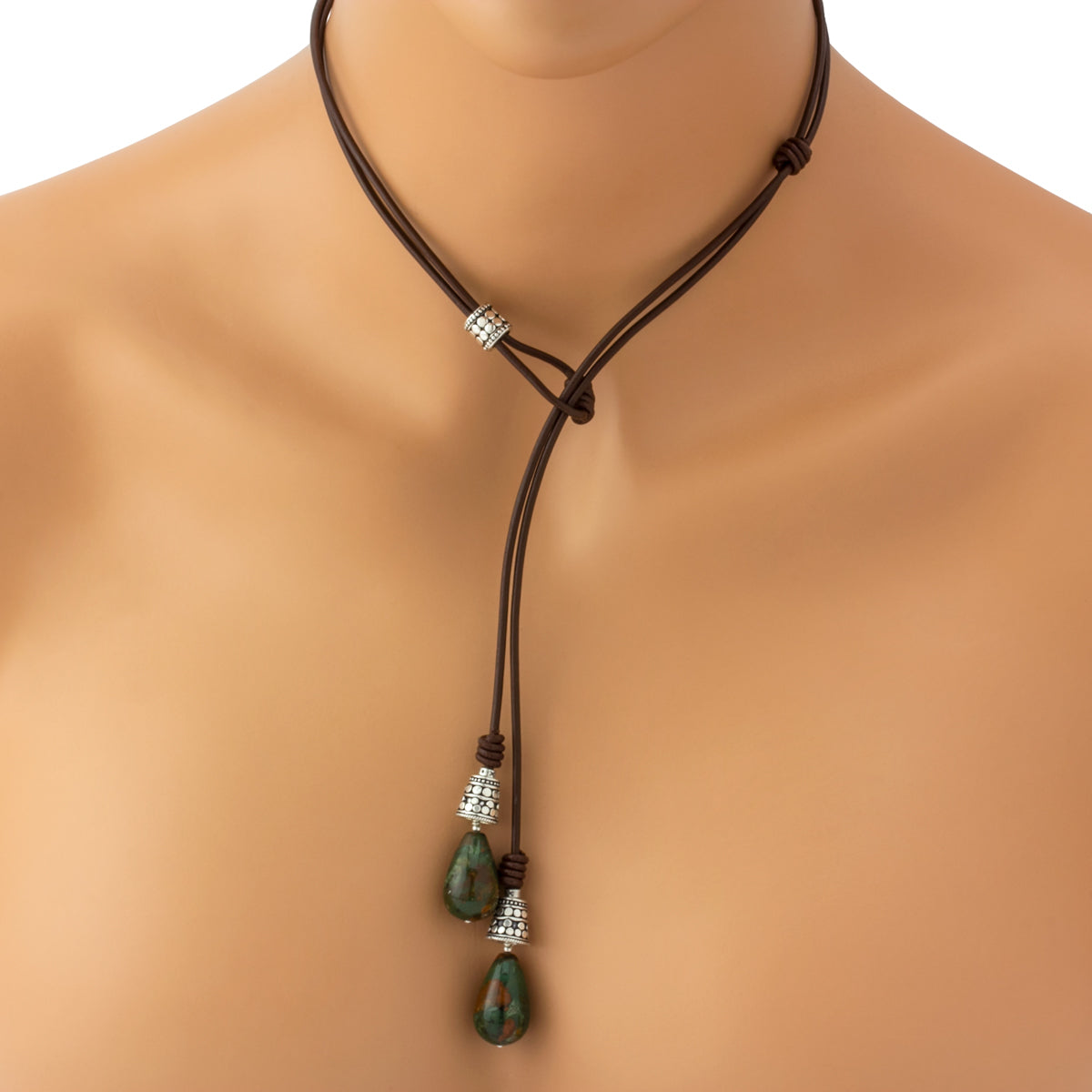 Greek Leather & Green Opal Tassel Necklace