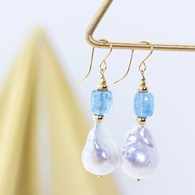 Blue Kyanite & Baroque Pearl Drop Earrings