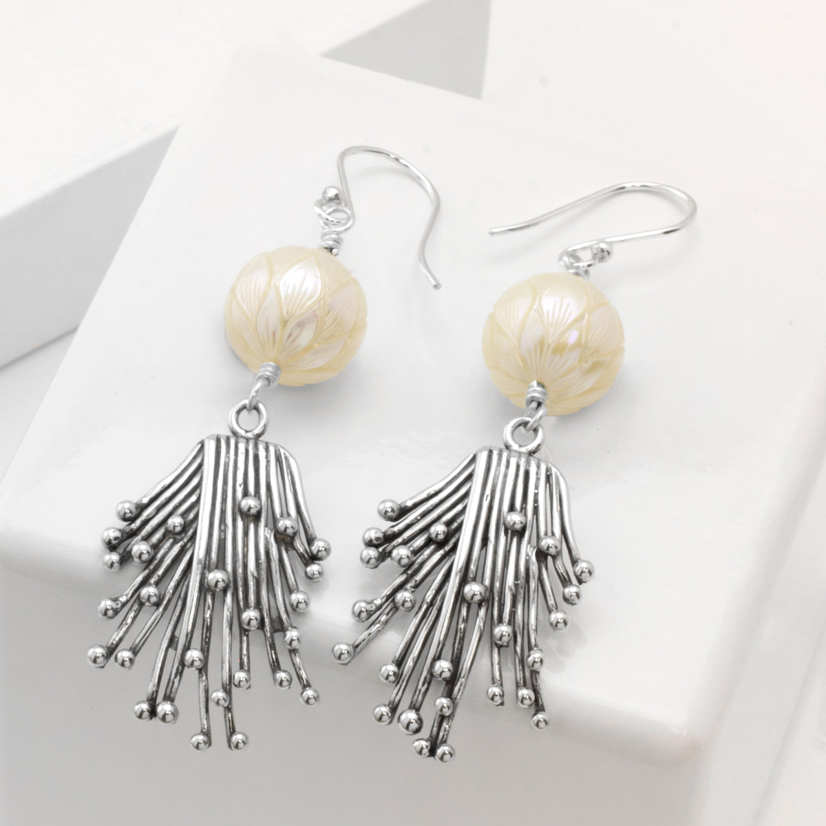 Impressionist Collection Carved Pearl Earrings