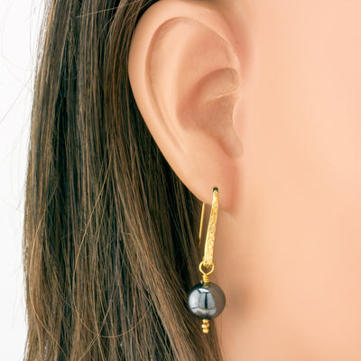 The Goddess Collection Hematite & Gold Earrings