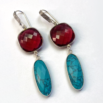 Floral Collection Turquoise and Red Quartz Earrings