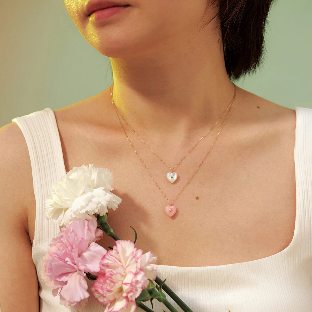 AZALEA | Pink Opal & Diamond Reversible Heart Necklace