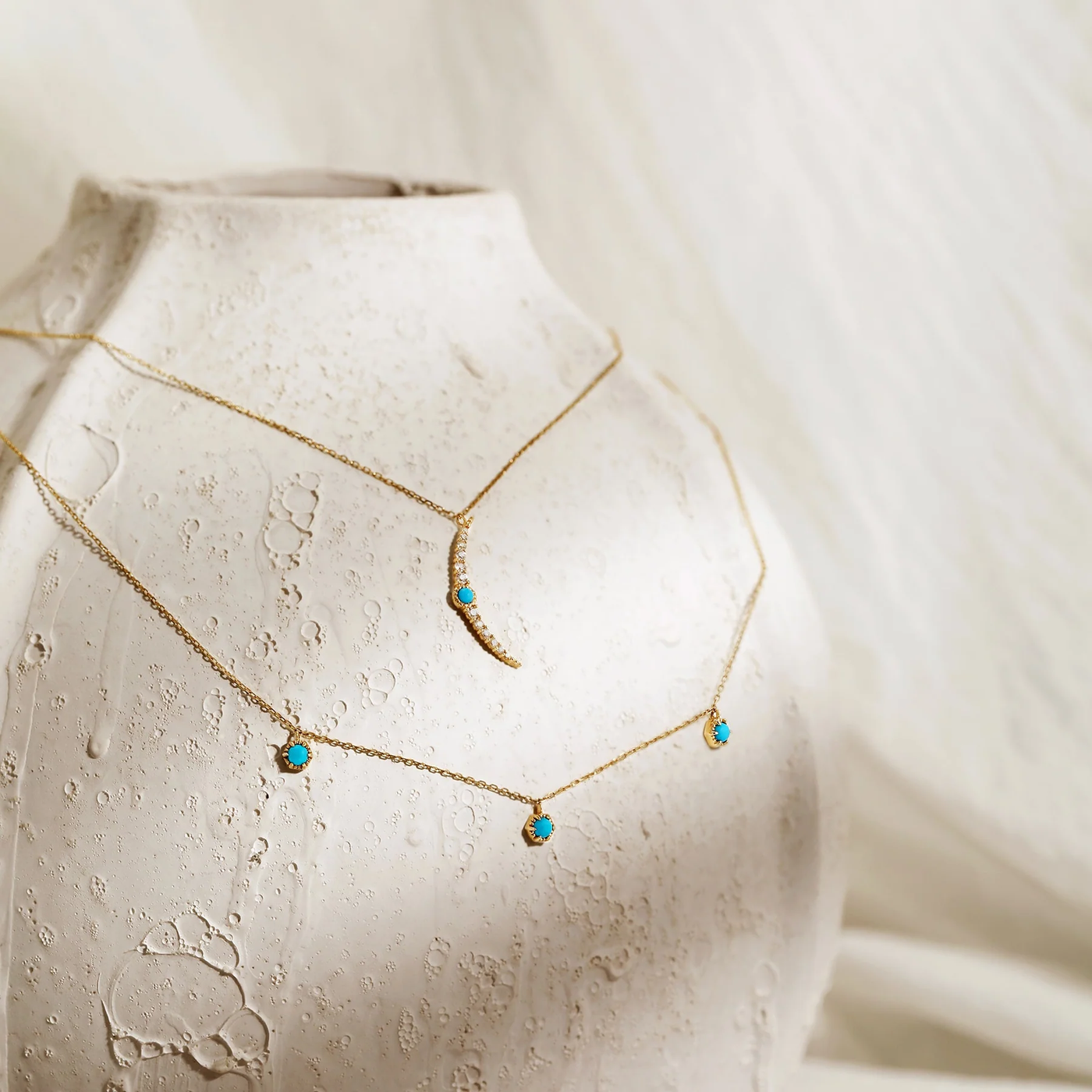 NORA | Turquoise & White Sapphire Crescent Moon Necklace