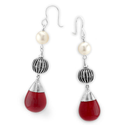 Red Quartz & Pearl Earrings-341392