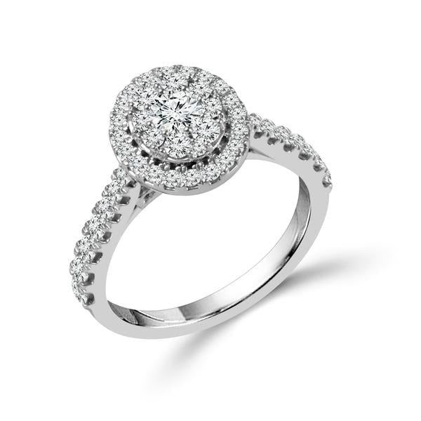 Oval Shaped Halo 10k White Gold Diamond Engagement Ring