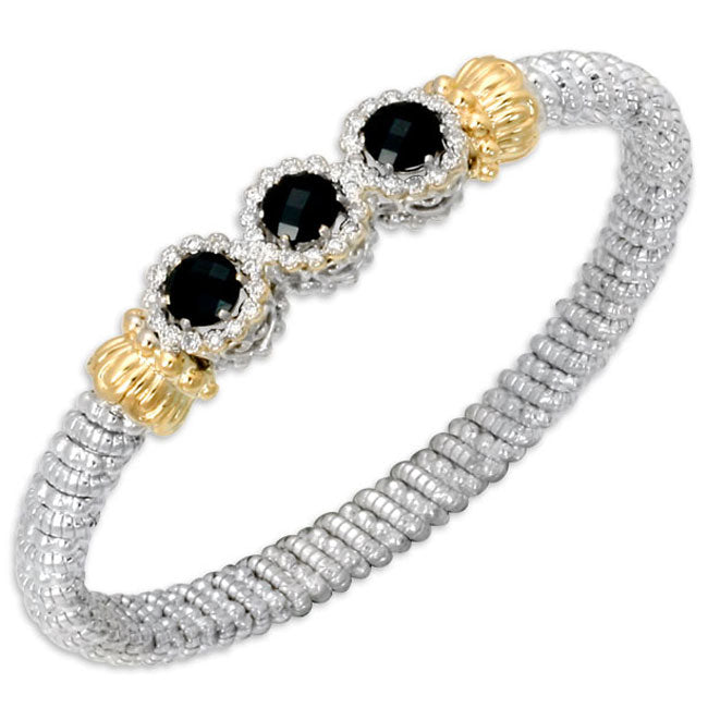 6mm 14K/SS 3 Onyx w/Diamonds Centered