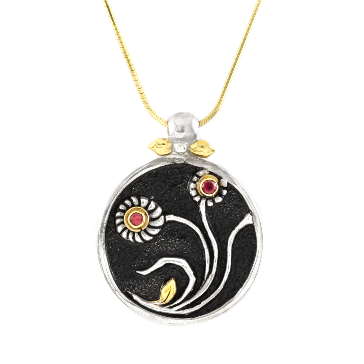 Roulette 18 Flower Rhodolite Pendant