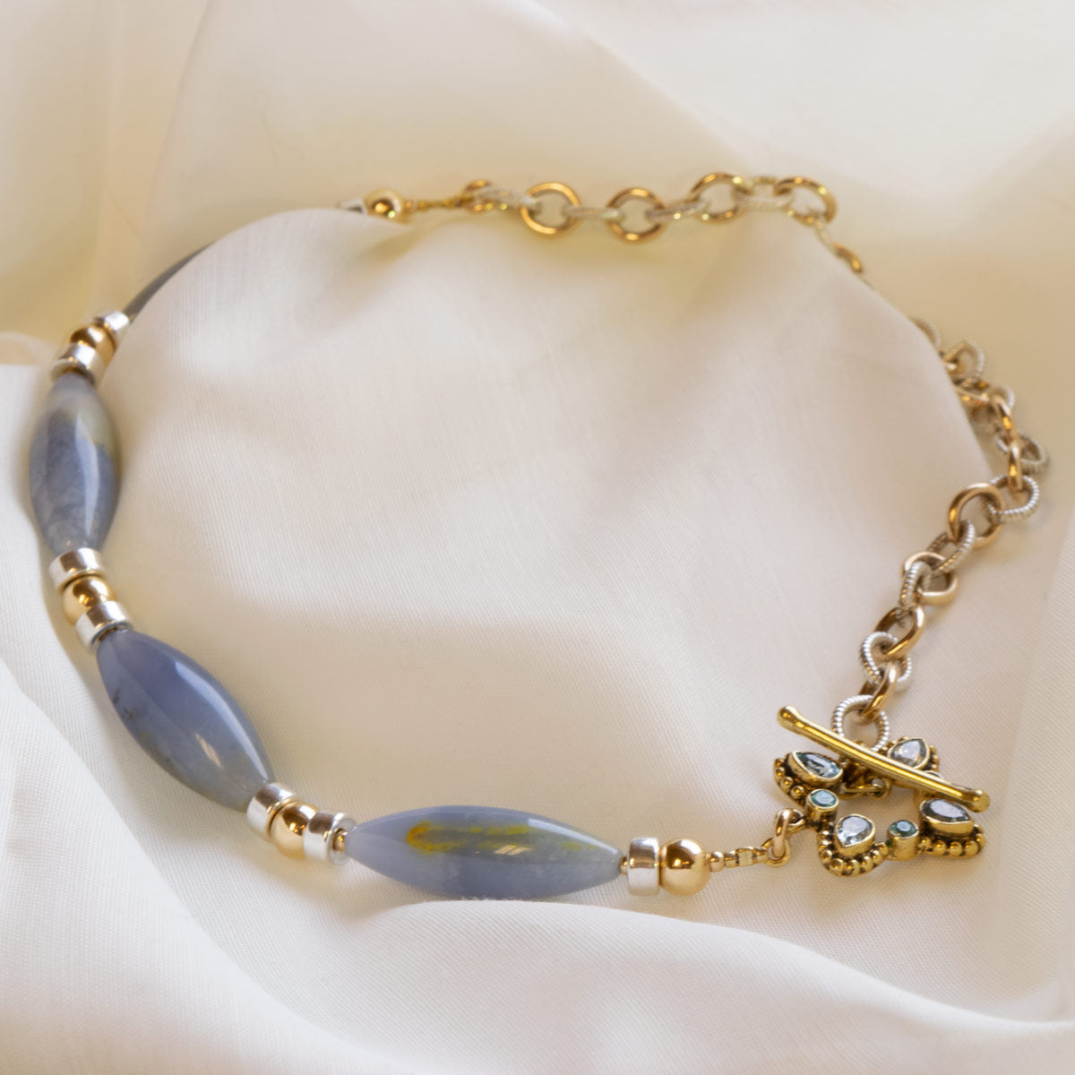 Natural Blue Chalcedony w/ Blue Topaz & Aquamarine Necklace