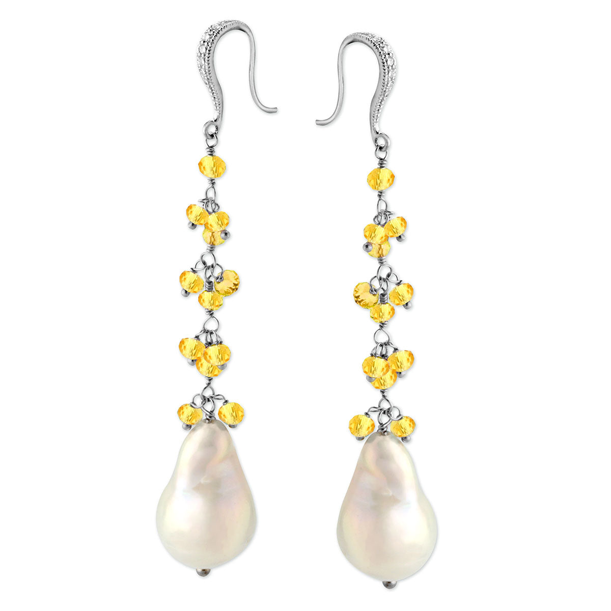 Light Blue Quartz & White Pearl Earrings