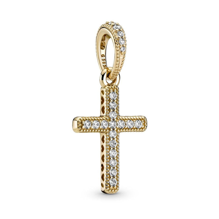 Pandora 14k Gold Sparkling Cross Dangle Pendant Charm – Elisa